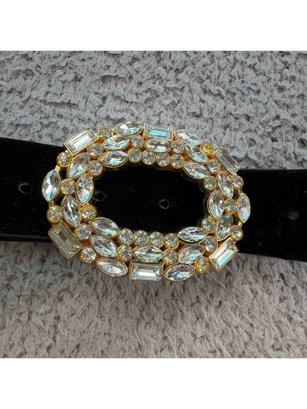 Zara Black Faux Leather Rhinestone Crystal Buckle Statement Belt Women 80/32